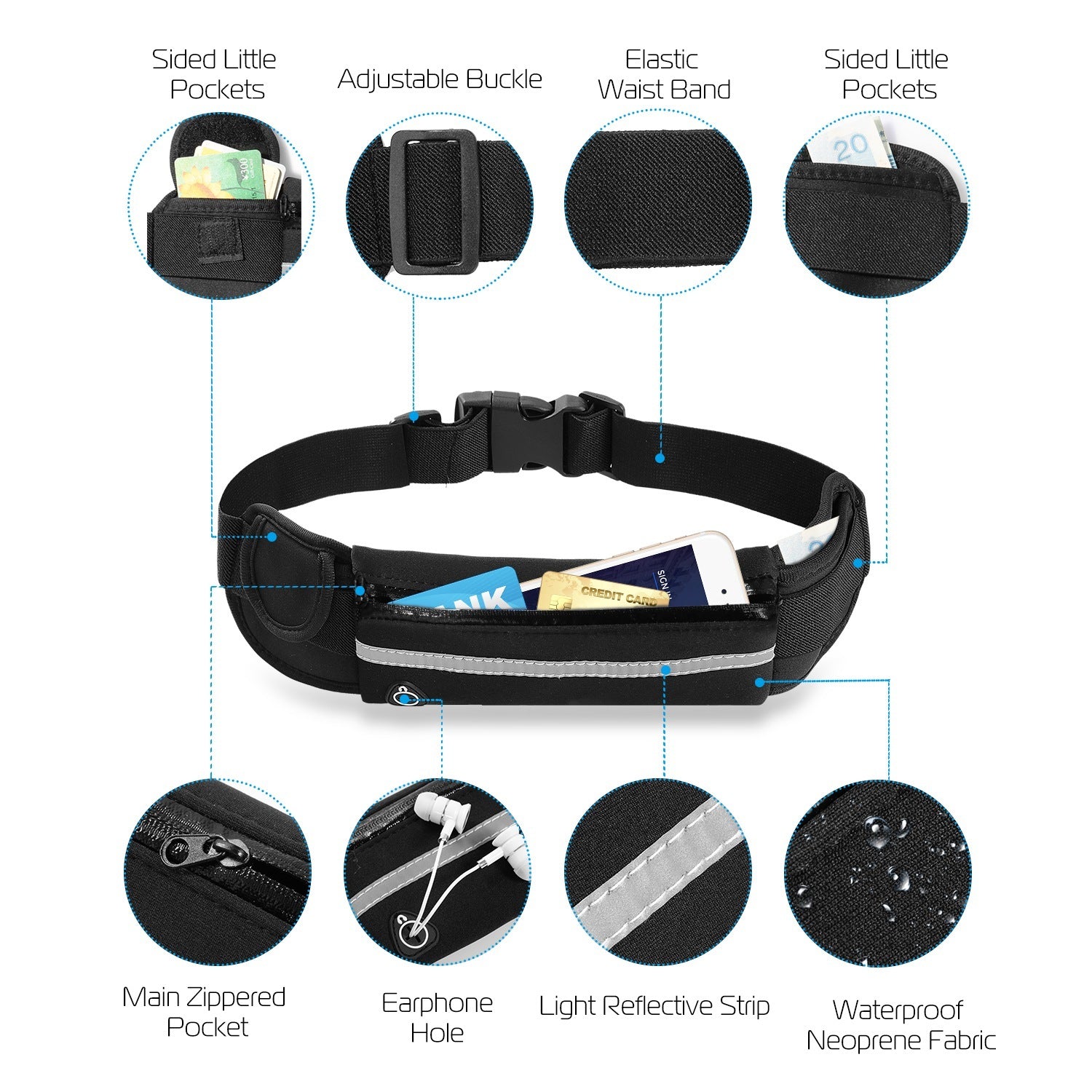 1Pc Sports Waist Bag Running Belt Pack Waterproof Adjustable Waist Pouch