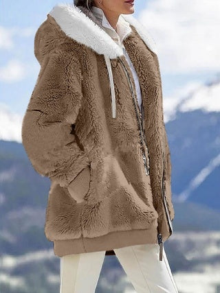 Fall And Winter Loose Plush Long Sleeves With Zippered Pockets And Hooded Warm Jacket – [CloudStep™ Comfort Slides]