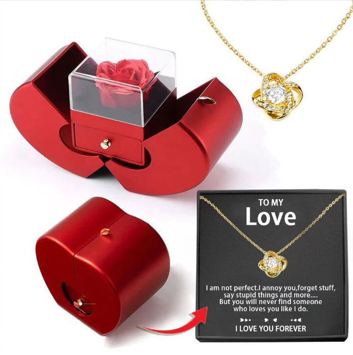 Fashion Jewelry Box Red Apple Christmas Gift Necklace Eternal Rose For Girl Mother's Day Valentine's Day Gifts With Artificial Flower Rose Flower Jewelry Box – [CloudStep™ Comfort Slides]