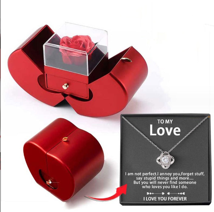 Fashion Jewelry Box Red Apple Christmas Gift Necklace Eternal Rose For Girl Mother's Day Valentine's Day Gifts With Artificial Flower Rose Flower Jewelry Box – [CloudStep™ Comfort Slides]