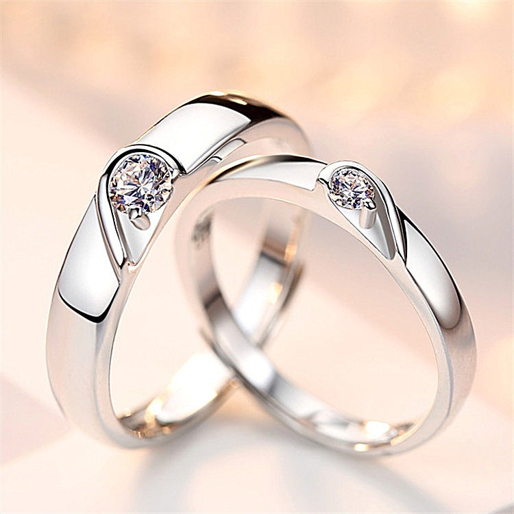 Silver heart diamond ring couple love wedding ring engagement diamond ring men and women marriage wedding heart